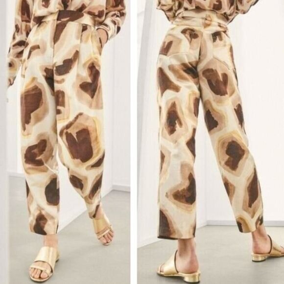 NWT MASSIMO DUTTI Limited Edition Linen Blend Animal Print Pant 4 + SLIGHT FLAW - Picture 1 of 9